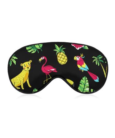 Tropic Palm Tree and Animal Sleep Mask Eye Cover for Sleeping Blindfold with Adjustable Strap Blocks Light Night Travel Nap for Men Women