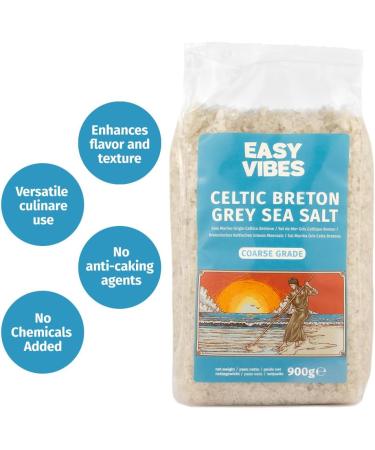 Easy Vibes - Celtic Salt - Breton Grey Sea Salt (900g) - Coarse Salt | Unrefined | Natural | Preservative Free - Buy Online on GoSupps.com