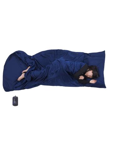 Browint Premium Sleeping Bag Liner with All Around Two-Way Zippers, 87"x41" Extra Wide Sleeping Sack for Hotel, Breathable Lightweight Travel Sheet, Multifunctional Bed Sheet for Camping, All Seasons Navy Blue