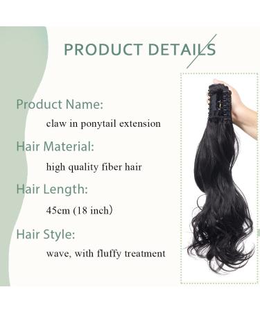 Buy Sego 45cm Wavy Ponytail Hair Extension - Voluminous Claw Clip-in Synthetic Hair Natural Black 140g - Buy Online on GoSupps.com