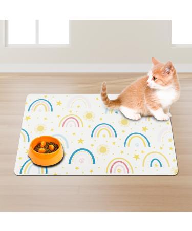 Solday pet food mat for dogs and cats 50 x 30 cm rainbow pattern bowl pad silicone animal feed mat waterproof and non-slip pet feed mat (ivory)
