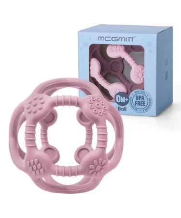Silicone baby bite ring toy-silicone baby ball bite ring bpa-free gripping toys soft gripping ball for babies young girls flexible motorikball light grasping baby toys from 3 months (dark pink)