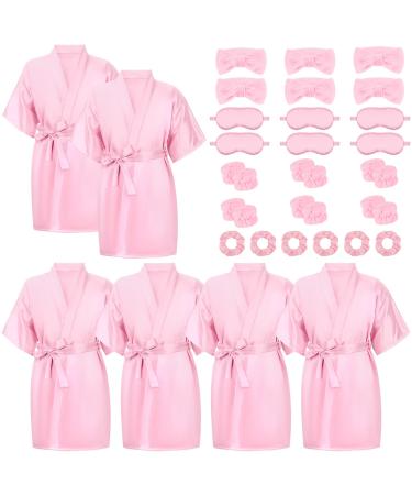 Zhanmai 36 Pcs Spa Party Supplies for Girls 6 Spa Robes 6 Spa Headband 6 Blindfolds 6 Scrunchies 12 Wristbands for Kids Birthday  Pink  Size 10