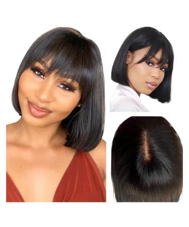 uolova Short Straight Bob Human Hair Wigs with Bangs for Black Women Glueless Wigs 180 Density Realistic Look 2x1 HD Lace Front Wigs 100% Brazilian Human Hair Wig Natural Black 10 inch 10 Inch black