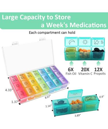 3-Times-A-Day Weekly Pill Organizer with Large Compartments - Moisture-Proof 7 Day Pill Holder for Vitamins, Fish Oil, Meds - Portable Medication Reminder Container - Buy Online on GoSupps.com