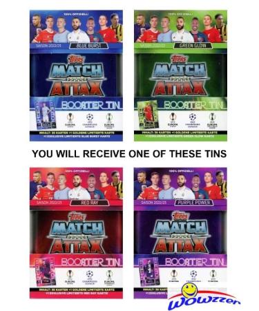 2022/23 Topps Match Attax Champions League Soccer EXCLUSIVE Collectors Booster TIN with 38 Cards Including (2) LIMITED EDITION Cards! Look for Haaland, Ronaldo, Messi, Mbappe, Pedri & More! WOWZZER