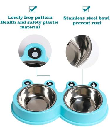 Premium Stainless Steel Double Pet Bowls | No-Slip Cute Modeling | Sky Blue | For Dogs, Cats, Rabbits, and Other Pets - Buy Online on GoSupps.com