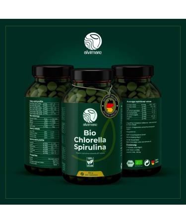  Alvimare Organic spirulina and chlorella tablets 180 g 50/50 superfood blend no fillers no additives cell wall - Buy Online on GoSupps.com