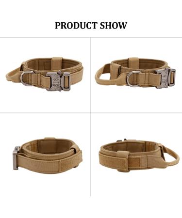 Tactical Dog Collar - Adjustable Soft Padded Nylon with Control Handle & Metal Buckle for Medium to XL Dogs - Brown - Buy Online on GoSupps.com