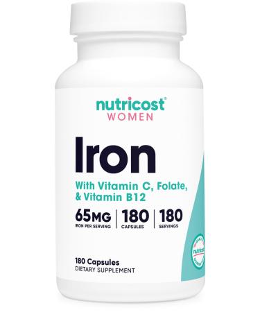 Nutricost Iron for Women 65mg 180 Capsules with Vitamin C Folate & Vitamin B12 - Vegetarian Friendly Non-GMO Gluten Free