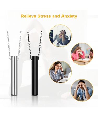 2Pcs Aucuu Mindful Breathing Necklaces for Stress & Anxiety Relief - Black & Silver | Meditation Jewelry for Men & Women - Buy Online on GoSupps.com