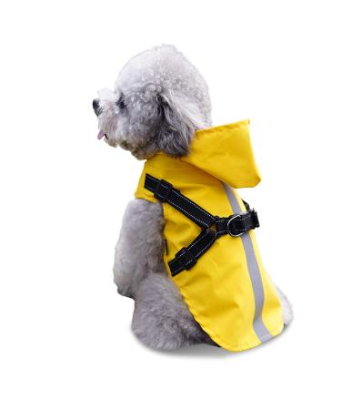 Dog Raincoat with Harness - Waterproof Dog Rain Poncho with Hood for Small Dogs - Reflective Small Dog Rain Jacket - Puppy Slicker Lightweight Breathable Easy Wear with Non-Sticky to Hair Hook & Loop XL (Back Length: 13.5