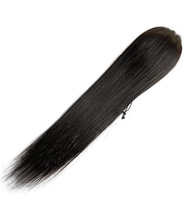 Hair Bun 8-24 Inch Ponytail Real Hair Wrapping Ponytail Extensions Black Long Straight Hair Ponytail Barrette Hair Clips Bun Hair Extension Hair Piece (Color : Wrap Around Size : 14inch(35cm)) 14inch(35cm) Wrap Around