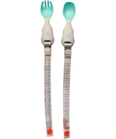 BIBaDO - Handi Toddler Cutlery Set Food Safe Baby Cutlery Toddler Fork and Spoon Set Toddler Eating Utensils for Babies 6 Months and Up Also Attaches to BIBaDO Coverall Bib - Woodland Friends - Buy Online on GoSupps.com