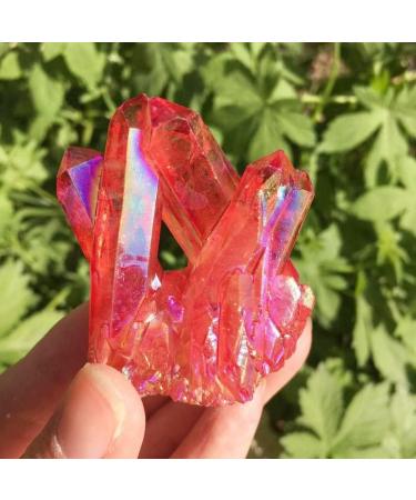 Crystal Hole Home Decoration Natural Crystal Red Angel Aura Quartz Cluster specimens Cured Titanium Coating Quartz Cluster Stones Crystal Hole (Size : 110-120g) - Buy Online on GoSupps.com