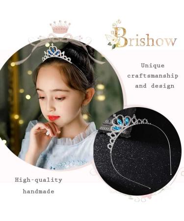 Brishow Silver Crystal Rhinestone Girls Tiara Crown - Blue Princess Birthday Headband - Buy Online on GoSupps.com