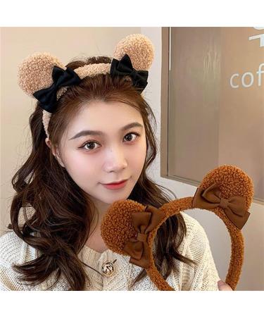 Cute Coffee Bear Ears Headband with Bow Knot - Plush Hair Hoop for Women and Girls | Costume Party Headdress - Buy Online on GoSupps.com