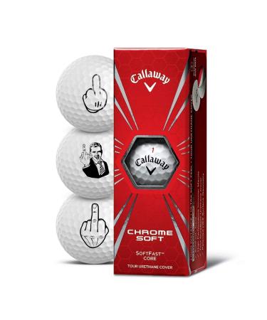 Callaway Golf Balls Pack of 3 Motif F-You Middle Finger Gift Idea Golf Gifts for Golfers Chrome Soft