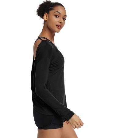 Muzniuer Women's Cross Back Open Yoga Shirt - Black, X-Large - Buy Online on GoSupps.com