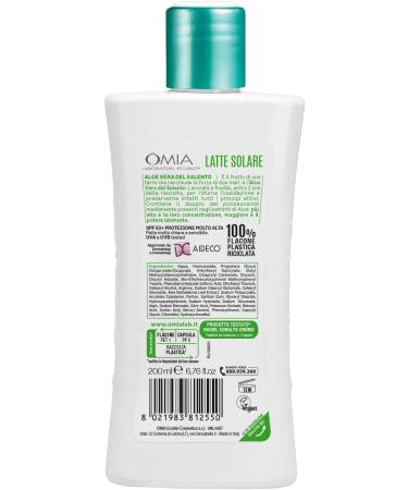 Omia Latte Solare Protection SPF50+ Face and Body with Aloe Vera from Salento Protection Solare Molto Alta Per Pelli Molto Chiare and Sensibili al Sole Dermatologicamente Testato Flacone da 200 ml - Buy Online on GoSupps.com