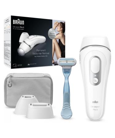 Braun IPL Silk-Expert Pro 3 Visible Hair Removal with Pouch Precision Head and Venus Razor Alternative for Laser Hair Removal Gifts for Women PL3121 White/Silver IPL 3121