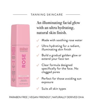 Minetan Rose Face Tan Mist | Gradual Self Tanning Facial Spray with Rose Water & Vitamin C - Hydrating Sunless Tan for a Golden Glow (3.38 Fl Oz - Buy Online on GoSupps.com