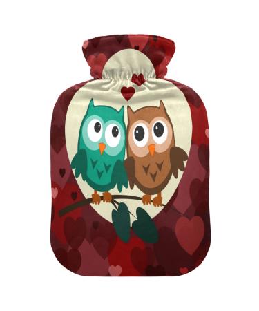 Owl Valentine's Day Hot Water Bottle with Cover Hot Water Bottles for Pain Relief Hot Water Bag Hot Pack for Women 1L
