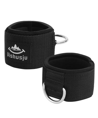 Vishusju Ankle Wrist Cuffs Neoprene Padded Straps D-Ring Glute Kickback for Cable Machines Legs Exercise Adjustable Fitness D ring silver