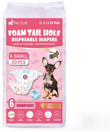 Soft Disposable Dog Diapers for Bitches - 20 Pack Adjustable Tail Hole High-Suction Cat Diapers (XS) - Buy Online on GoSupps.com