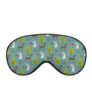 Deer and Rabbit Pattern Sleep Mask Eye Cover for Sleeping Blindfold with Adjustable Strap Blocks Light Night Travel Nap for Men Women
