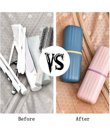 2PC Travel Toothbrush Cup Set - Portable Dustproof Wash Holder for Camping & Outdoors | Blue & Pink Organizer - Buy Online on GoSupps.com