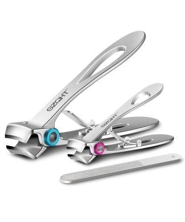 SZQHT Extra Wide Jaw Opening Nail Clippers for Thick Nails Cutter for Ingrown Toenail Clippers & Fingernails Manicure Set,Pedicure Kit,Men & Women(Silver)