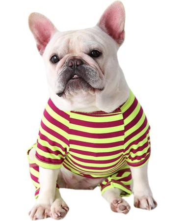BT BEAR Colorful Striped Pajamas for Dogs - Soft Cotton One-Piece Costume for Small & Medium Bulldogs - Size M Green/Purple - Buy Online on GoSupps.com