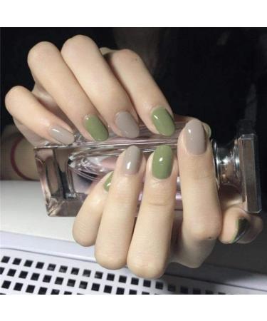 HUIL Artificial Nails False Nails False Manicure Patch for False Nails Solid Color Round Head Gray-Green