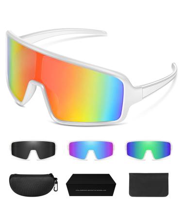 ZHA ZHA Cycling Glasses, UV400 Sport Sunglasses for Men, Outdoor Cycling Sunglasses for Men Women Baseball Running Clear Frosted