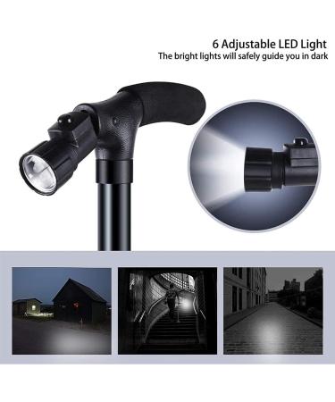 Folding Walking Cane with LED Light Anti-Slip Pivoting Quad Base Height Adjustable Walking Stick for Man/Woman Surprise Gift - Buy Online on GoSupps.com