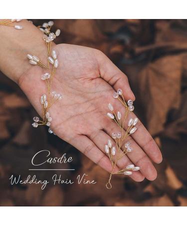 Casdre Pearl Rhinestone Bridal Hair Vine Headpiece - B Gold | Wedding Accessories for Women and Girls - Buy Online on GoSupps.com