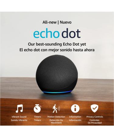 All-New Echo Dot (5th Gen, 2022 release) | International Version with US Power Adaptor | Smart speaker with Alexa | Charcoal