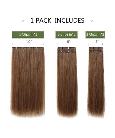 Brown Chestnut Clip in Hair Extensions - 22 Inch Synthetic 5PCS Set for Women - Halloween Hairpiece for Natural Thick Hair - Golden Copper Highlights - Full Head Coverage - Long Straight Style - Buy Online on GoSupps.com
