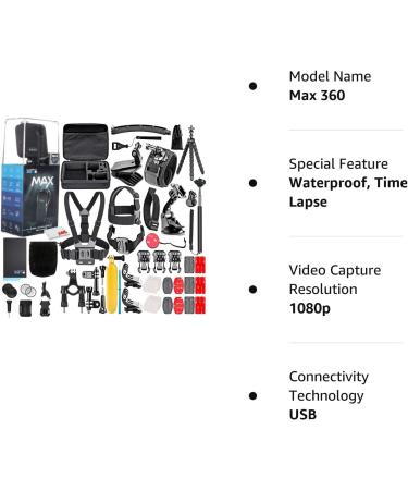 GoPro MAX 360 Waterproof Action Camera with 50-Piece Accessory Kit | Touch Screen, Spherical 5.6K30 HD Video, 16.6MP 360 Photos, 1080p Live Streaming Stabilization | All You Need - Buy Online on GoSupps.com