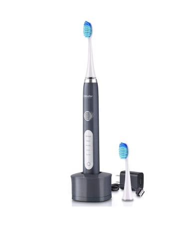 Mueller Sonic Rechargeable Electric Toothbrush with Dentist Recommended CrossClean Technology  Replacement Brush Heads  5 Modes  IPX7 Fully Waterproof  Built-in Auto Timer 3D Cleaning Action (Grey)
