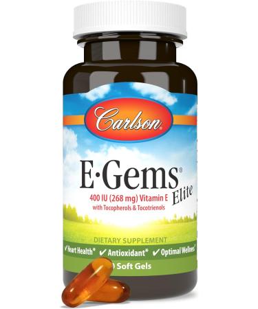 Carlson - E-Gems Elite 400 IU Vitamin E with Tocopherols & Tocotrienols Heart Health & Optimal Wellness Antioxidant 60 soft gels - Buy Online on GoSupps.com