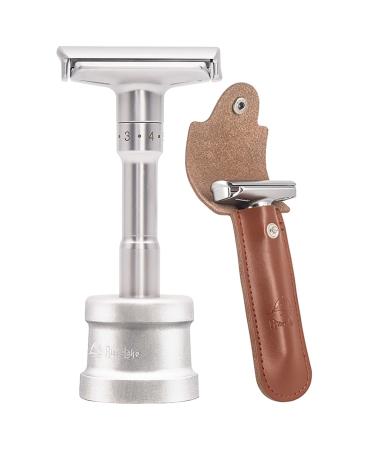 Travel Double Edge Safety Razor River Lake RZ700 Long Handle Adjustable Classic Safety Shaver Razor (Razor with Protective Case and Stand)