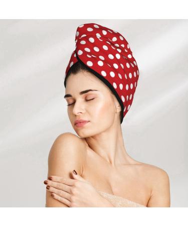 Hair Towel Wrap Quick Drying Turban with Button | Red Polka Dot Hair Drying Towel for Faster Results - Buy Online on GoSupps.com