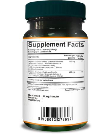 Pure Nutrition Triphala Extract 700mg - Non GMO | 1900mg Triphala Fruit Powder Equivalent | 60 Day Supply - Buy Online on GoSupps.com