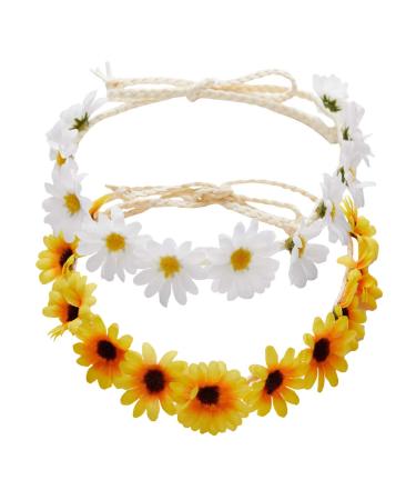 zYoung 2 Pcs Fashion Flower Headband Sunflower Hair Wreath Festival Hair Band Bridal Headpiece