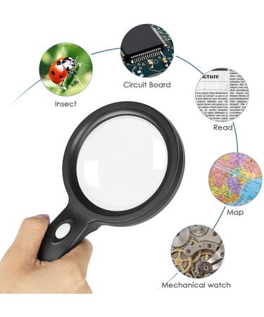 8X Handheld Magnifying Glass Optical Lens Glass Magnifier with 2 LED Lights for Reading Repair Coin Stamp Collection Microscope - Buy Online on GoSupps.com