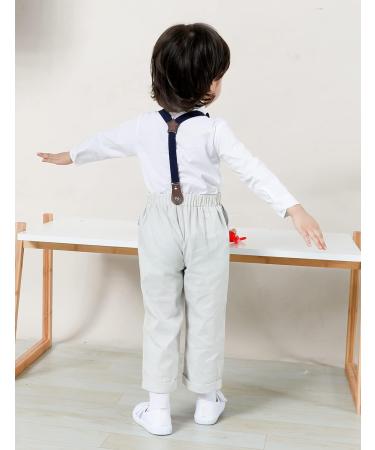 Mint Green Baby Boy Wedding Outfit Set 6-9 Months - Gentleman Suit with Suspender Trousers, Shirt, Bow Tie | Light Grey - Buy Online on GoSupps.com
