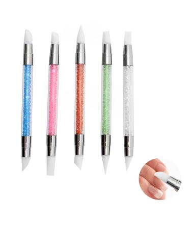 5 pieces silicone nail brush nail art silicone brush double heads DIY manicure tool reusable nail art pen for painting carving designing modeling