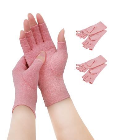 AovYoo 2 Pairs Fingerless Arthritis Compression Gloves Raynauds Gloves Rheumatoid Osteoarthritis Wrist Supports -Hand Pain Relief (S Pink) S Pink